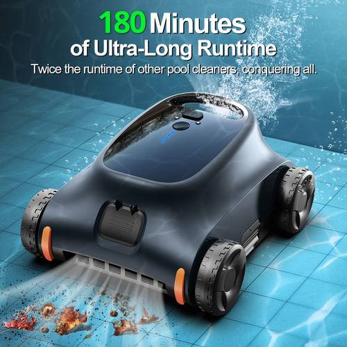 180 running sat 10 cordless robotic pool cleaner lasts 180 min automatic vacuum for above ground pools up to 2000 sq ft portable self parking black ipx 8