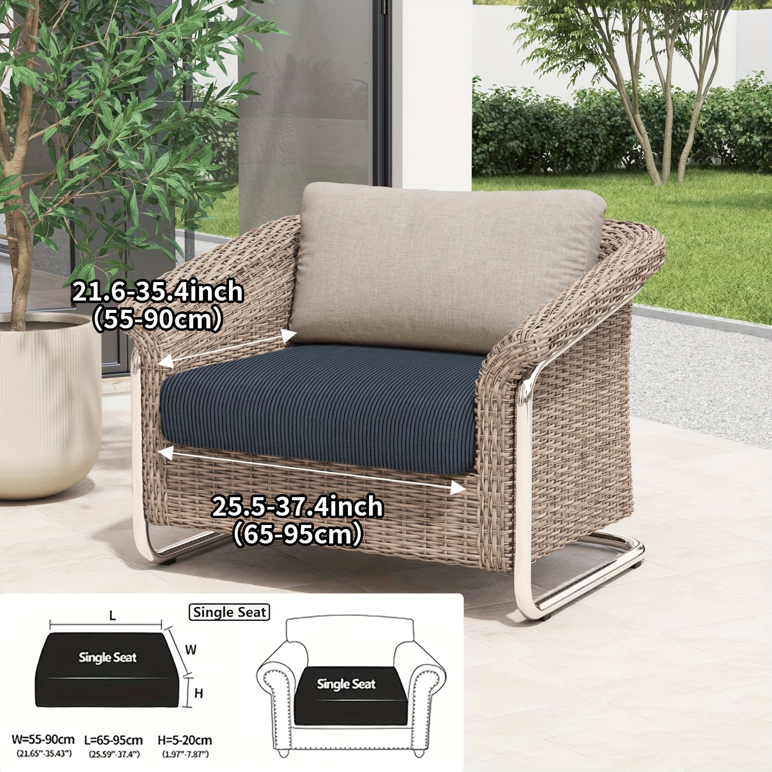 E-shop 1/2/3-Sitzer Outdoor Sofa Kissenbezug für Terrasse, Einfach zu Installieren, Angenehme Berührung, Maschinenwaschbarer Elastischer Stoff,