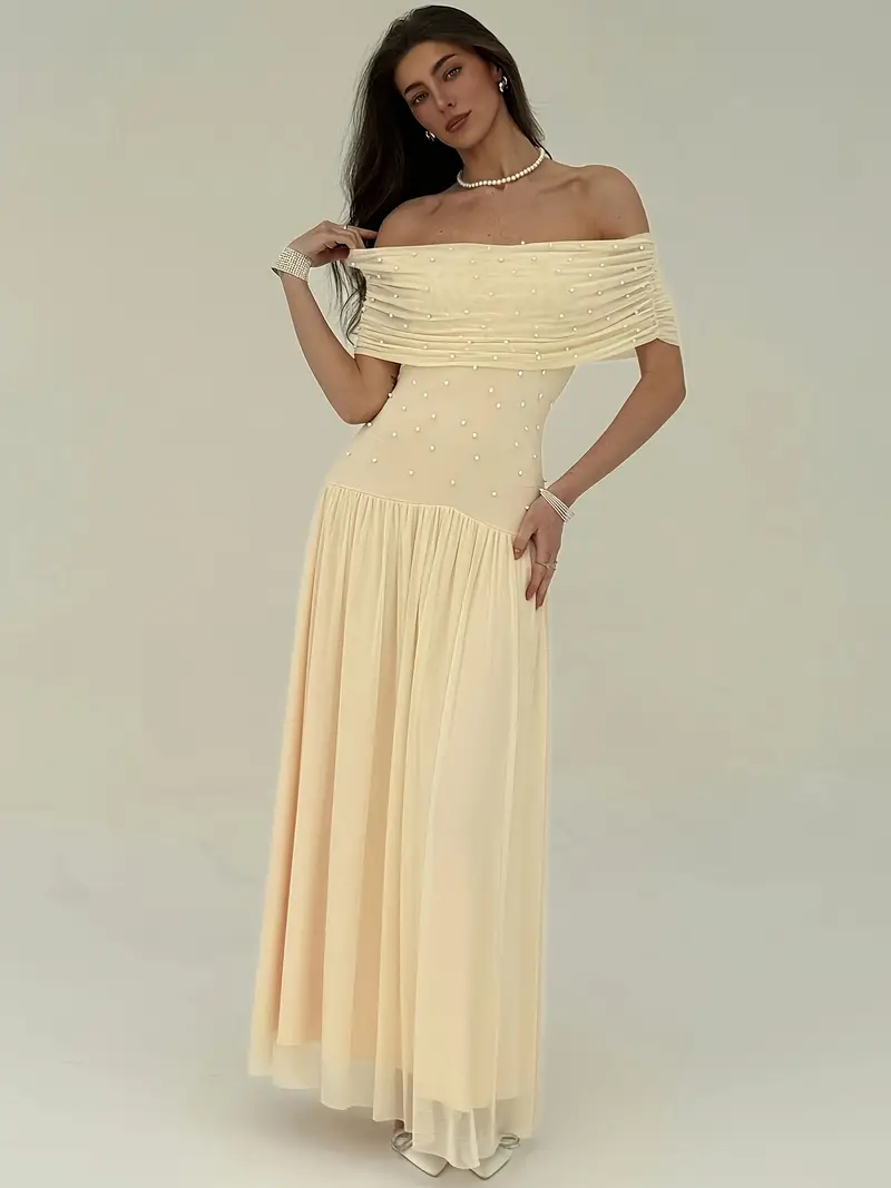 beige party dress women Vintamour Vintage Elegant Floral Dress Women Embroidery Mesh Dress,Beige Summer Wedding Bridal Party Dress,Casual Beach Vacation Outfit Easter Spring Dress