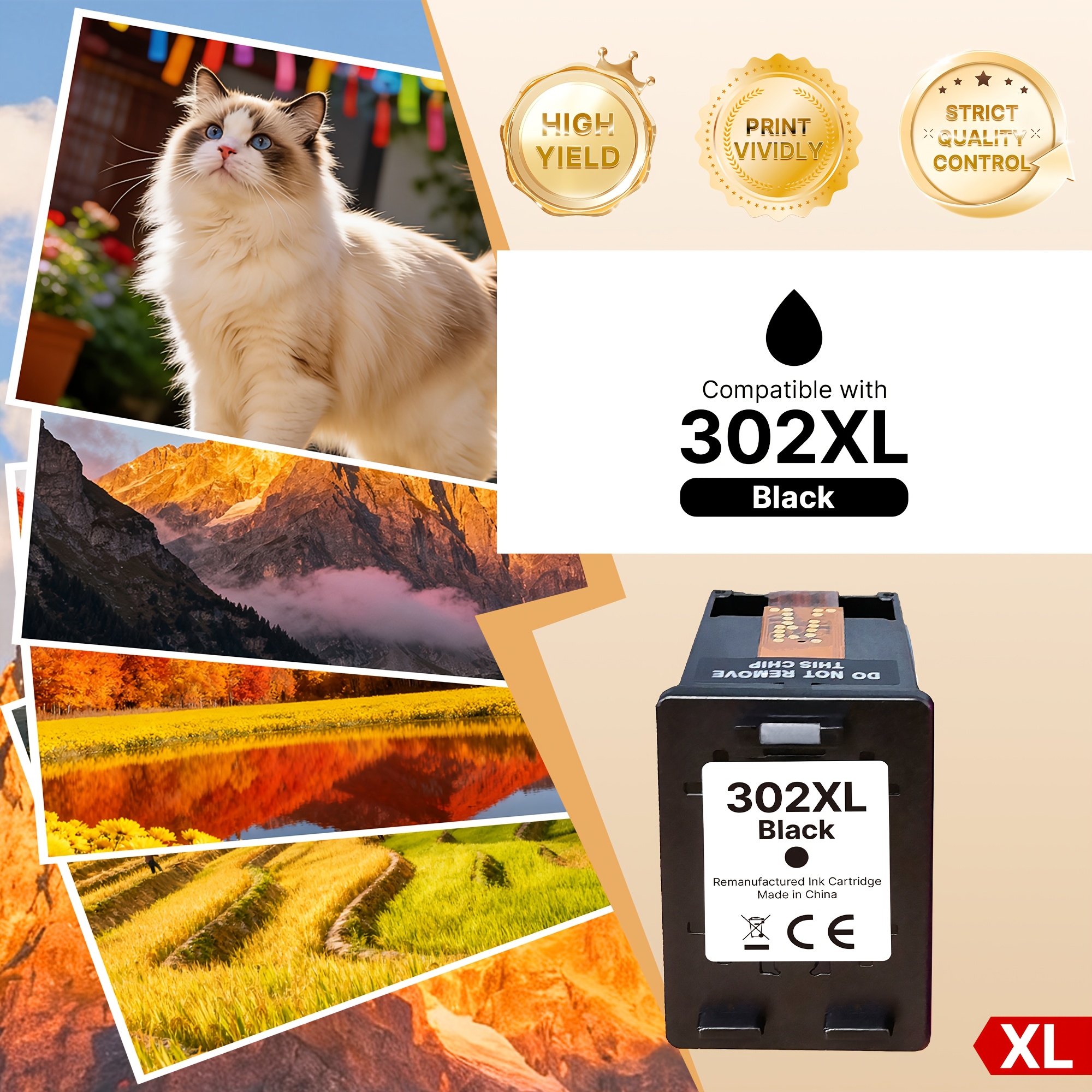 Image of 302xl Multipack Cartridges Compatible For 302 Xl Cartridges For 3831 5230 3833 3830 3630 3636 3639 4524 4527 4525 (1 Black)