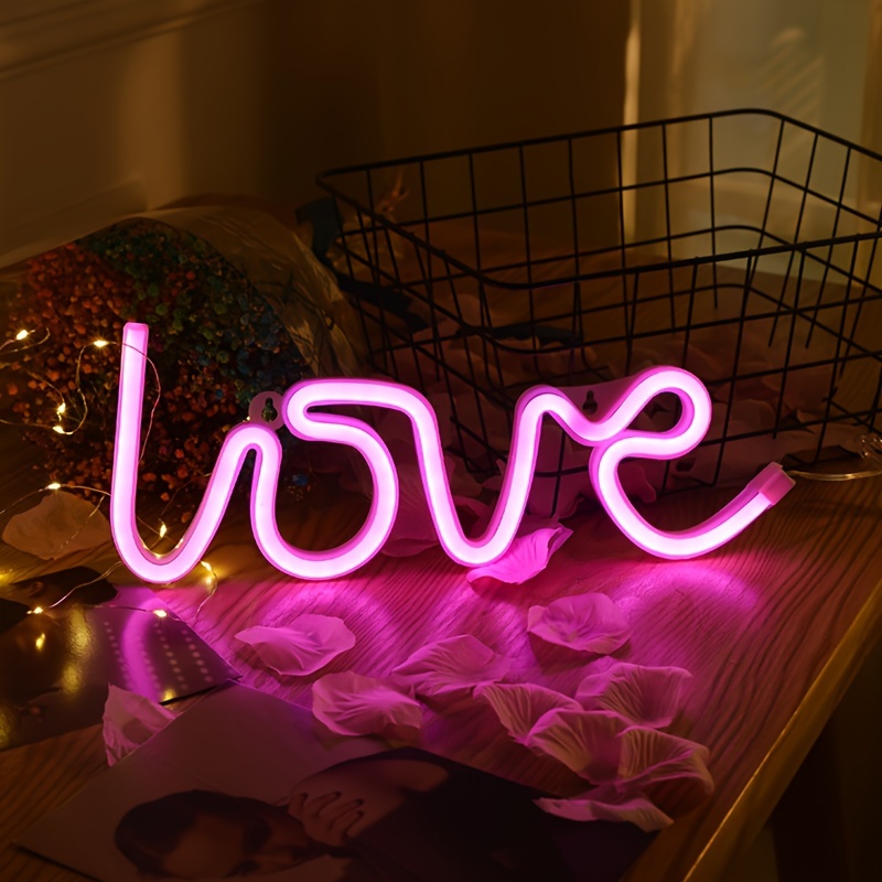 2d Flat, 1pc, Love Letter Neon Light Logo, Usb Or Battery Powered - Supply, Romantic Family Bedroom Background Atmosphere Light, Wedding Anniversary Birthday Party Decoration, Valentine's Day Gift