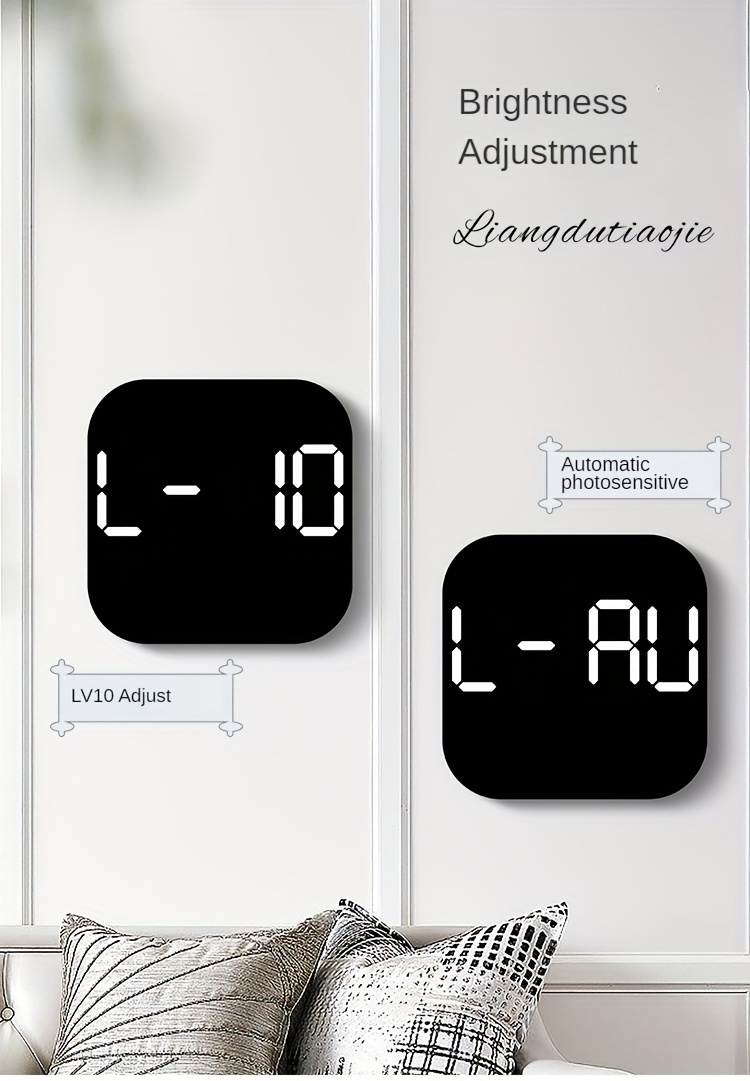 большие светодиодные цифровые настенные часы с пультом дистанционного управления, питание от USB, перезаряжаемые, с будильником, отображением температуры и календарем для спальни. Подробности 5.