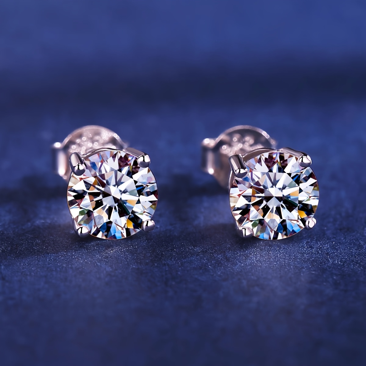 2pcs/1pair Classic 4-claw Stud Earrings, Solid Cubic Zirconia Stud Earrings Unisex Couple Gift Fashion Jewelry, Wedding Accessory