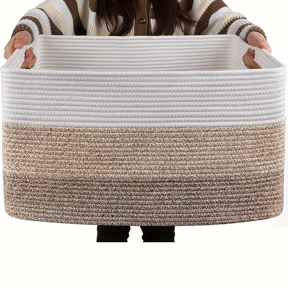 

1pc 21.6" X 16.9" X 11.8" Large Rectangular Blanket Basket, Woven Gift Storage Basket, Living Room Organizer, With Handles
