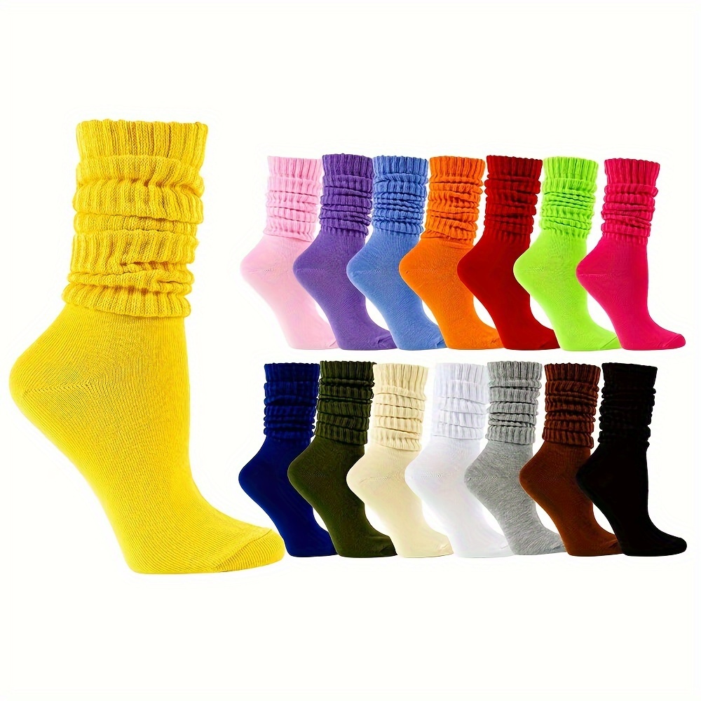 

10 Pairs Women's Mid-calf Stacked Socks, Solid Color, Stretchy Knit Fabric, 95% Polyester 5% Spandex, Casual Trendy , Hand Washable