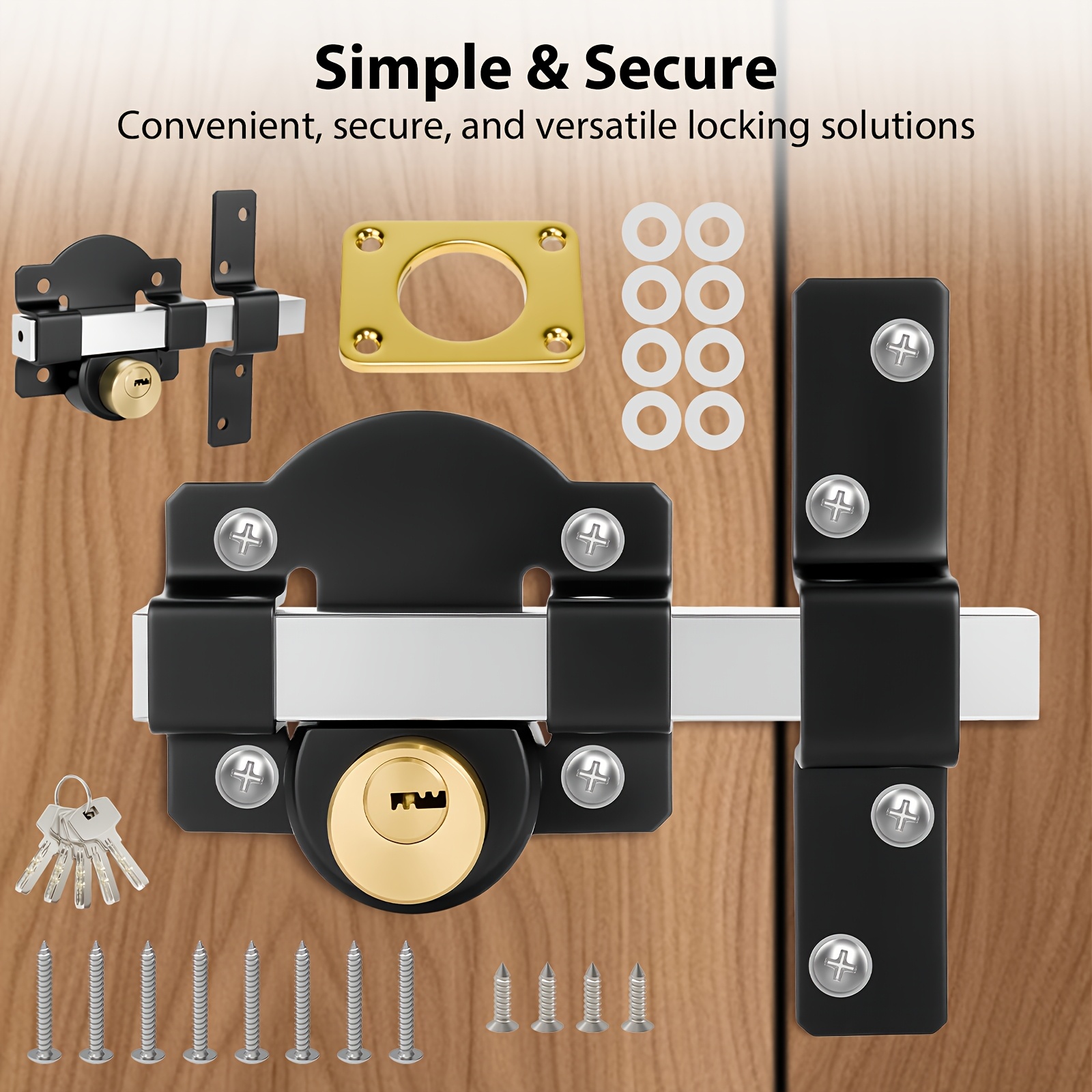 TEMU 50mm/2" Long Throw Gate Lock | 304 Stainless Steel Double Sides Lock With Double Locking - Heavy Duty Slide For Garden, Shed & Garage Doors |