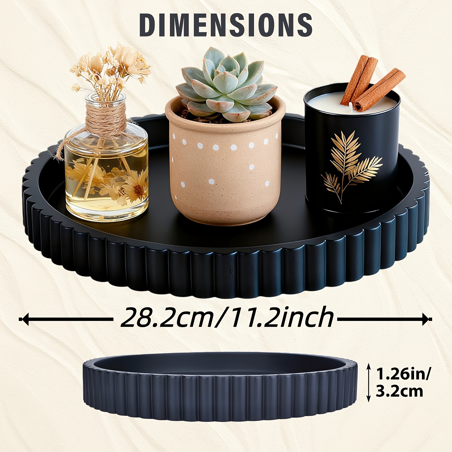 TEMU Boho Wood Decorative Tray - Bathroom Trays, Round Solid Pattern Centerpiece For Coffee Table, Multipurpose Tabletop Jewelry Organizer, Fall Home
