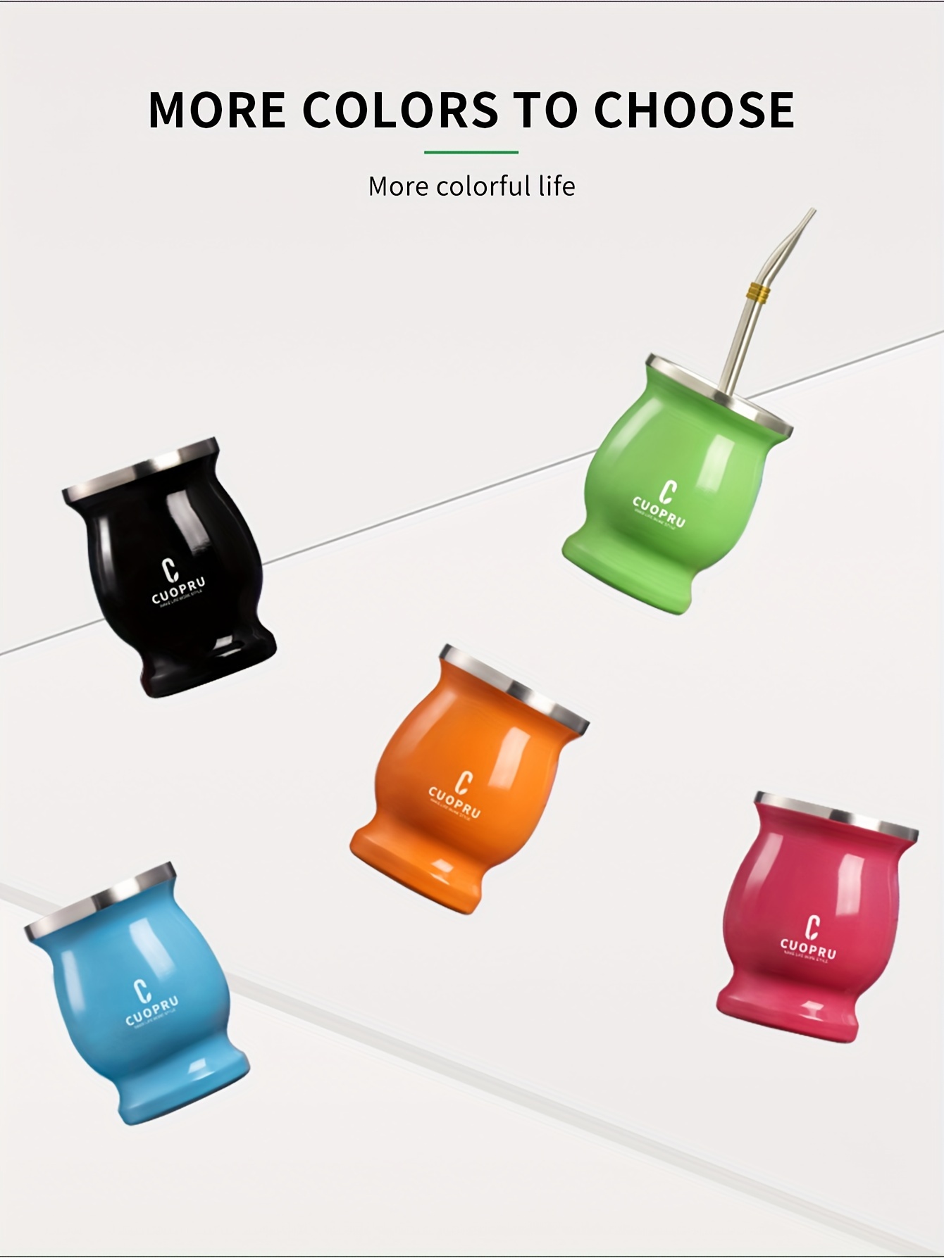 1pc, Yerba Mate Cup Set (Authentic Traditional Mate Cup - 8 Ounces), 8Oz Comes with Yerba Mate Straw, Cleaning Brush, Yerba Mate Divider & Tea Picker, Stainless Steel Double Wall Gourd Yerba Mate Cup Ideal for Both for cold And Hot Beverages