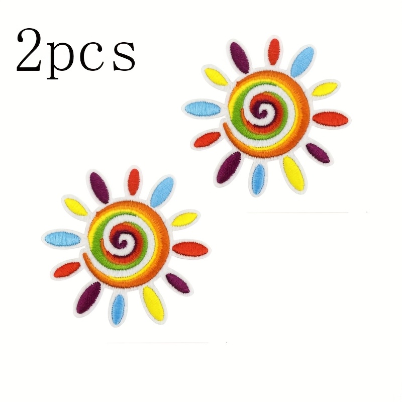 E-shop 2 Stück Bunte Sonnen-Stickpatches, Farbige Applikationen zum Aufbügeln/Aufnähen, DIY-Abzeichen-Aufkleber. Ideal zum Dekorieren von