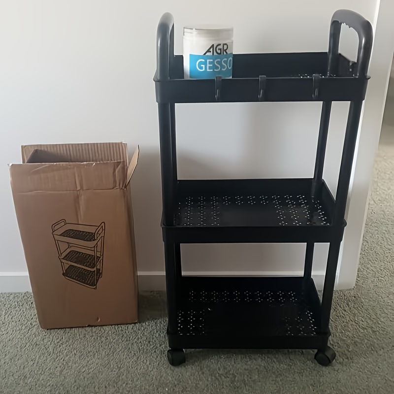 Image of 3-tier Heavy-duty Plastic Storage Cart With 4-wheel Mobility - Freestanding Shelf Suitable For Bathroom,, Office & Workshop - Space- Modern Furniture, Easy Assembly, Compact Mobile Storage Unit