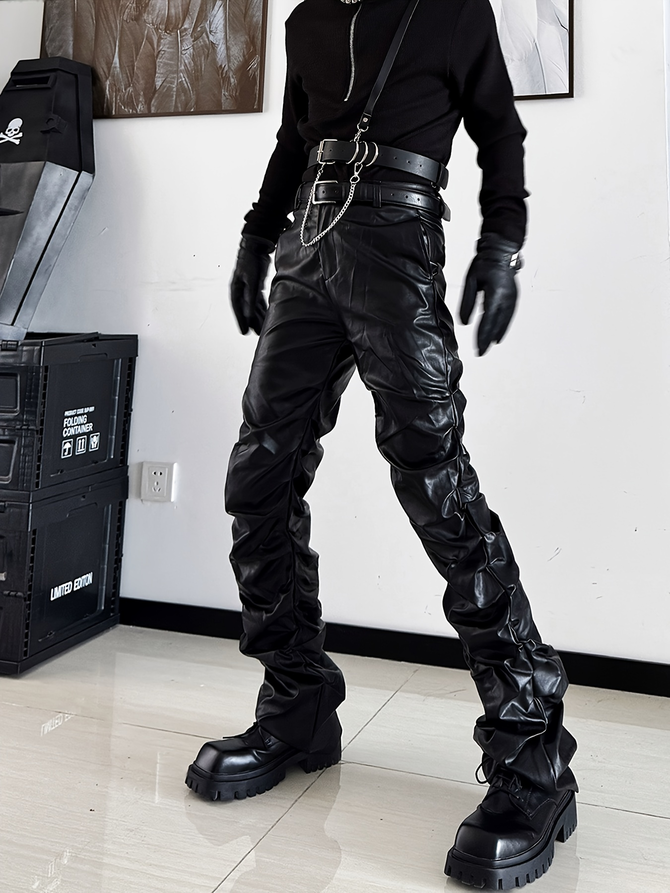 pantalones cuero sintético elásticos hombre múltiples Temu Chile