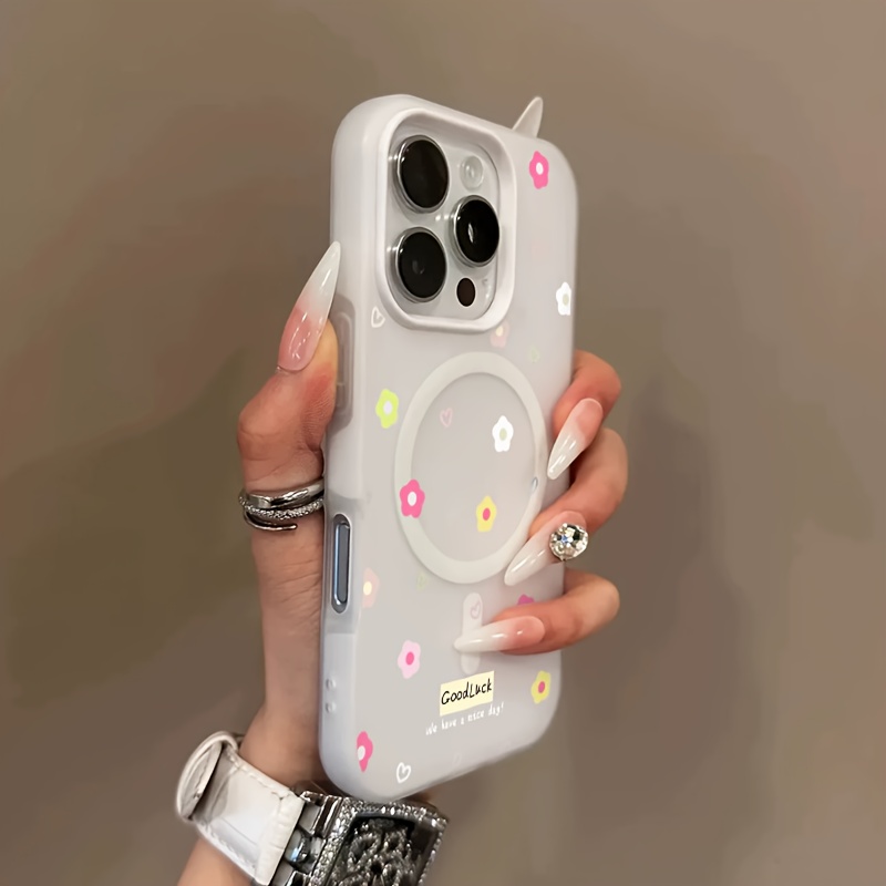 TEMU Phone Case - A Phone Case With A Full Screen Of Heart-shaped Floral Designs, Featuring A Easy Macaroon Color And A Jelly-like Feel, Combining