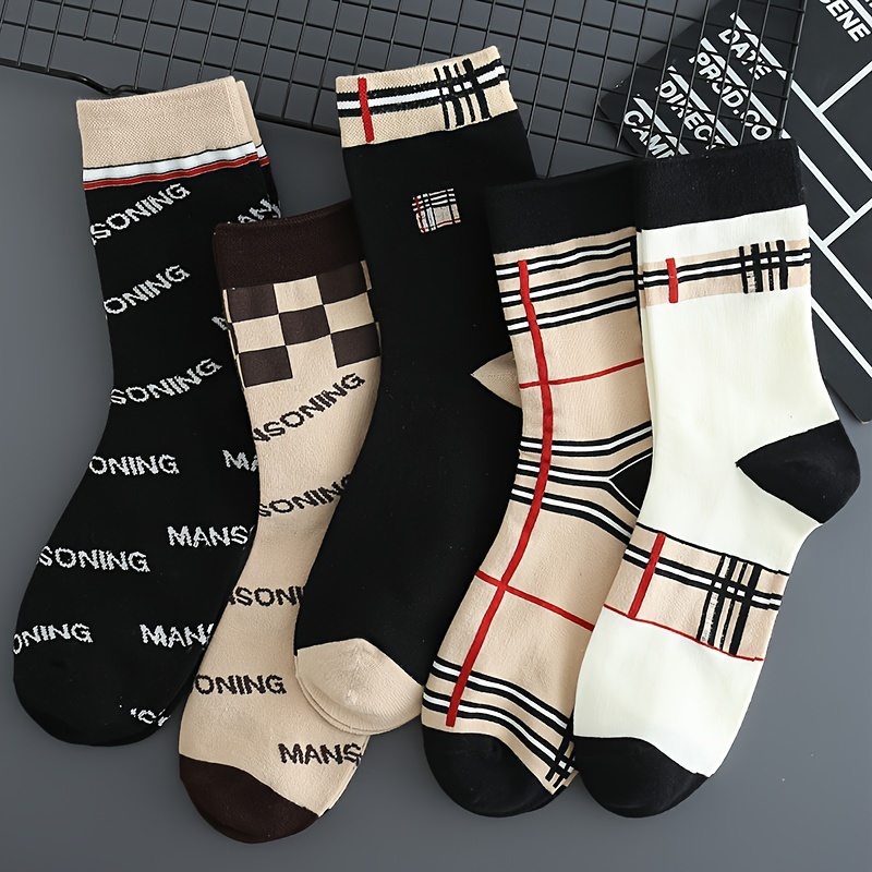 

10pcs Women's Fashion Socks - Cozy & Stylish, Mid-calf Length With Letter Patterns, Polyester/spandex Blend, Machine Washable