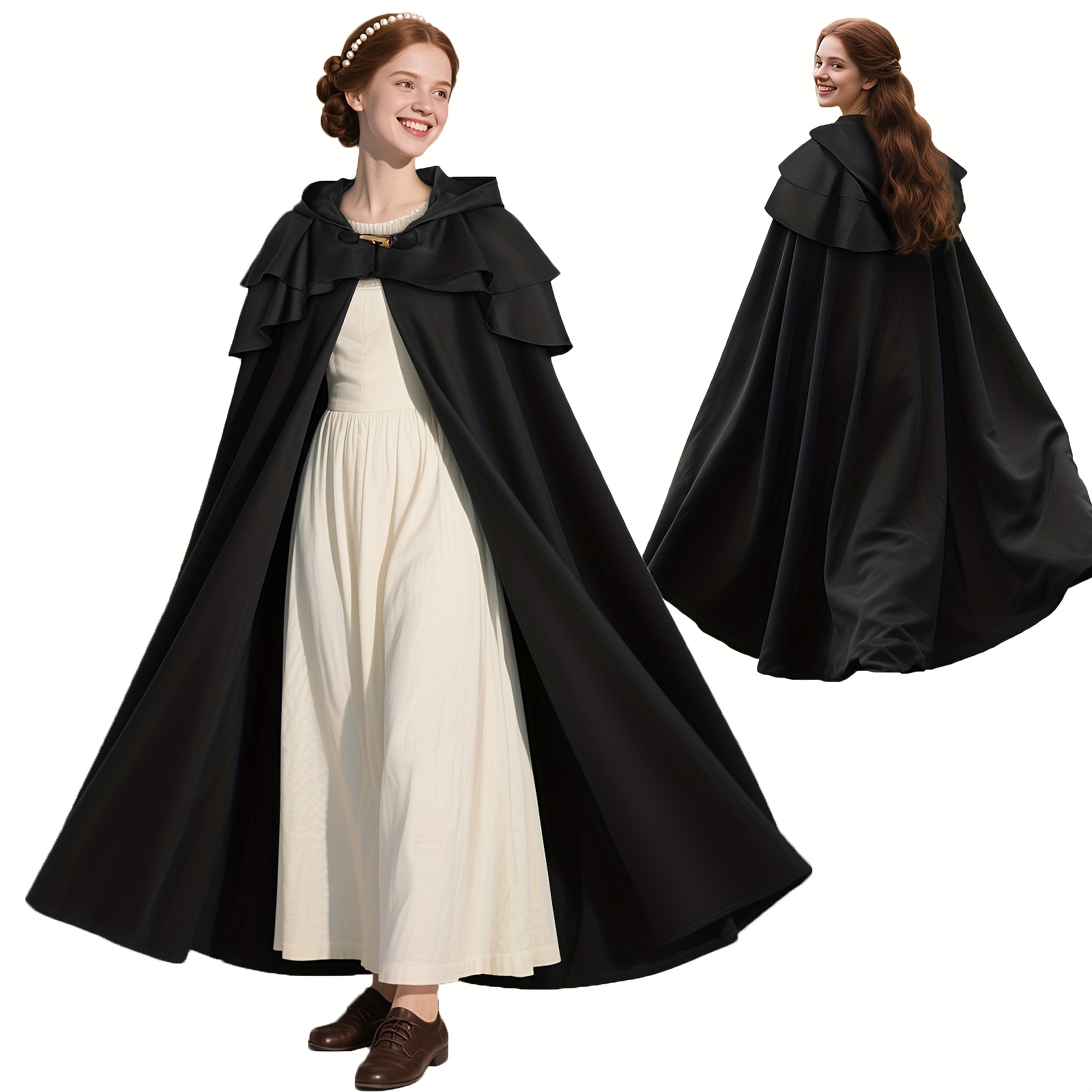 Green leaf pattern cloak（ロングマント） Green Velvet Fantasy Cape, Elven Hooded Cloak With Golden