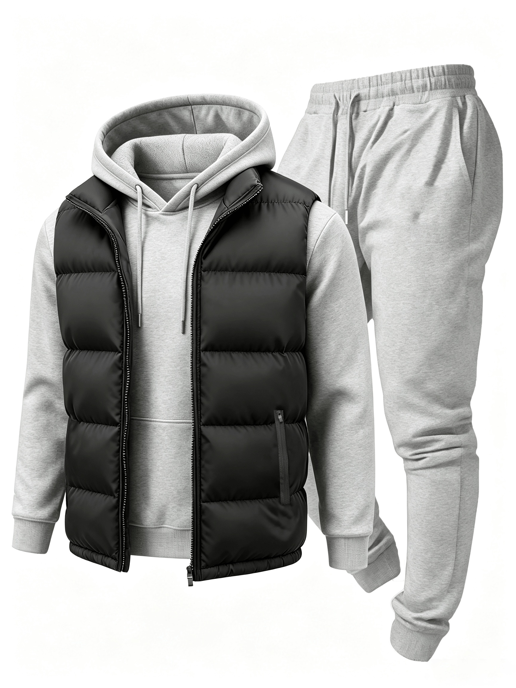 3pcs Casual Vest Set for Men: Hoodie and Drawstring Trousers