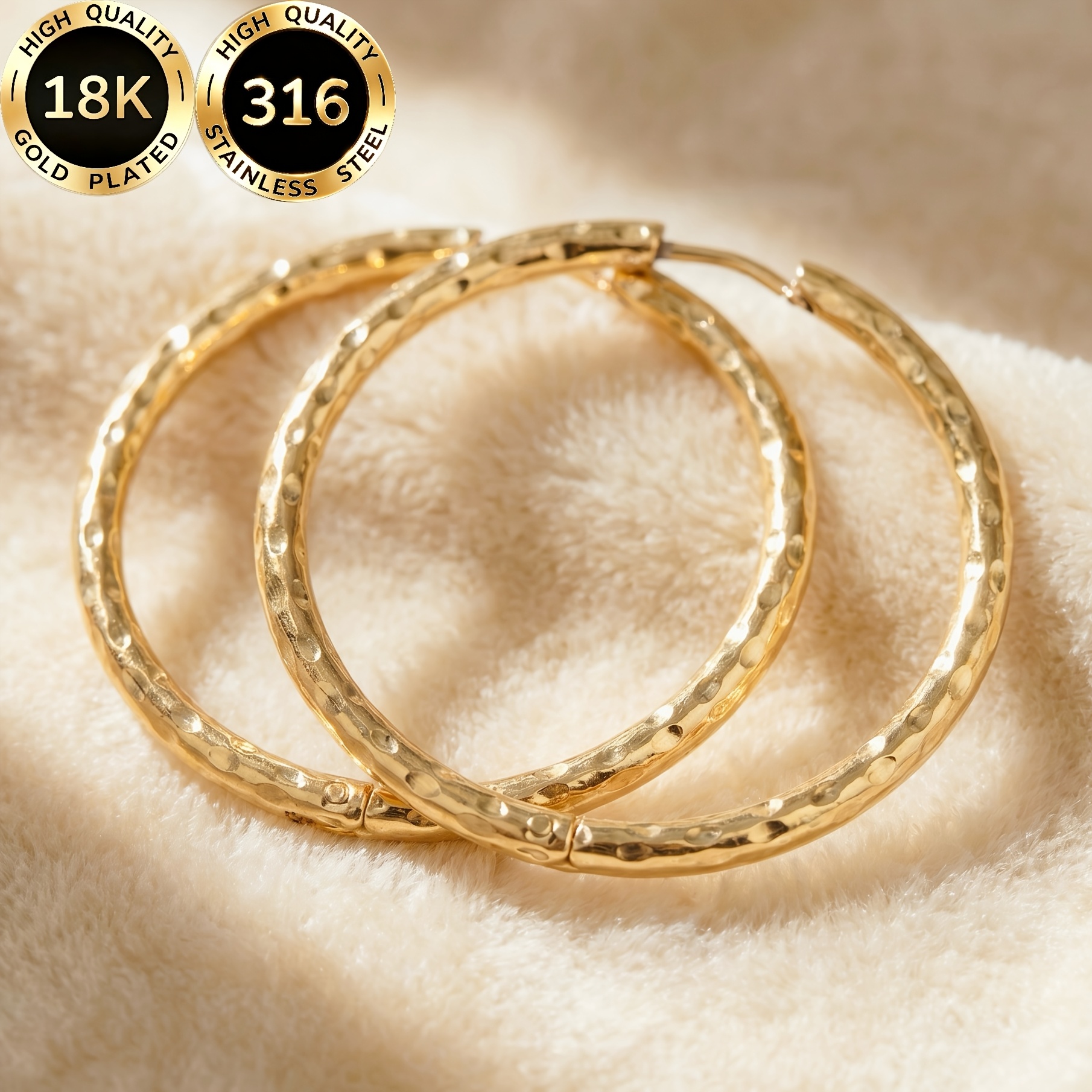 TEMU A Pair Of High-quality Steel 18k Gold-plated Hypoallergenic Earrings For Women, Featuring A Light Luxury Minimalist Slightly Curved Hoop Design