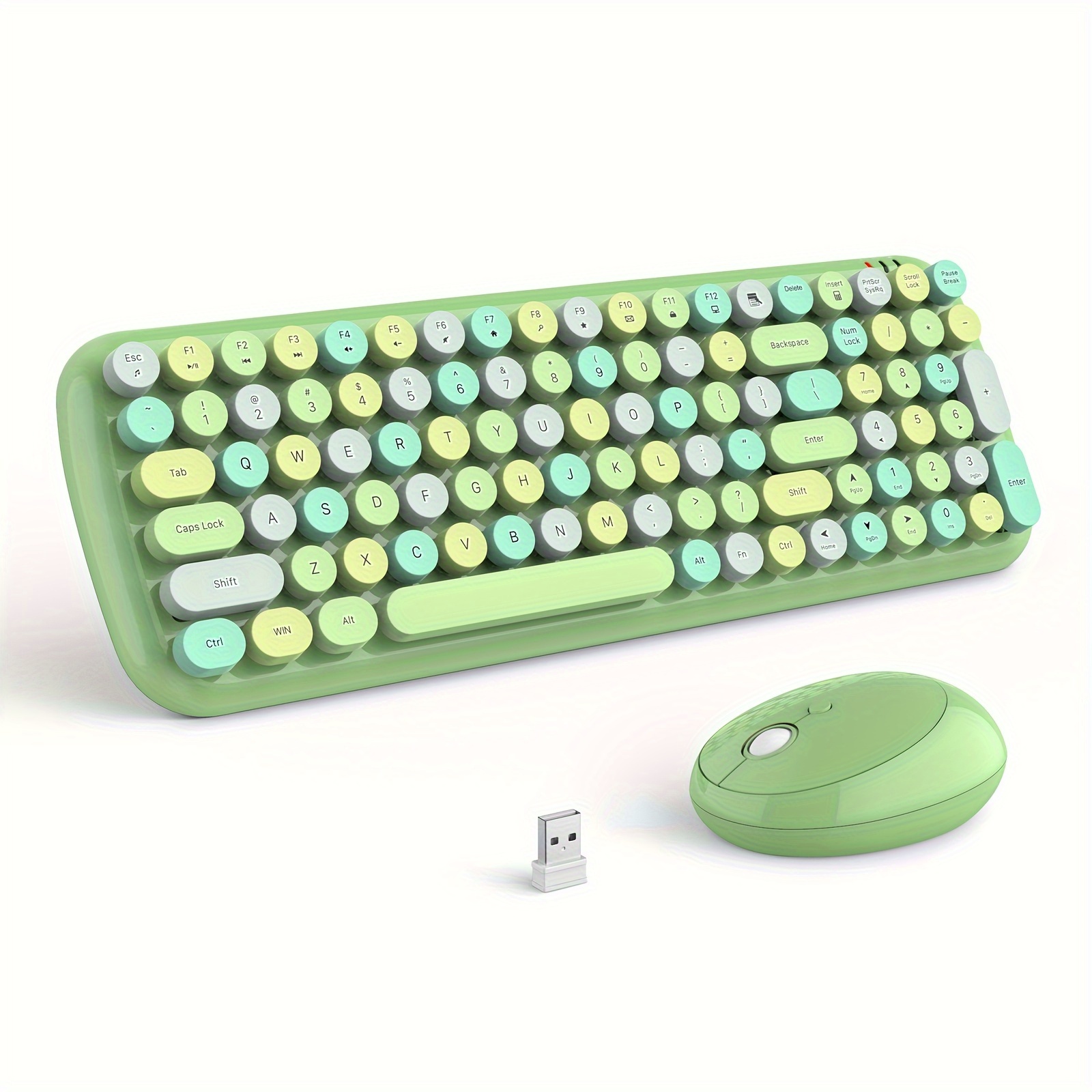 

Mofii Combo, Retro Full-sized 2.4 Ghz Round Keycap Typewriter Keyboards, Usb Receiver , For Windows, Computer, Pc, Laptop, Desktop (green )