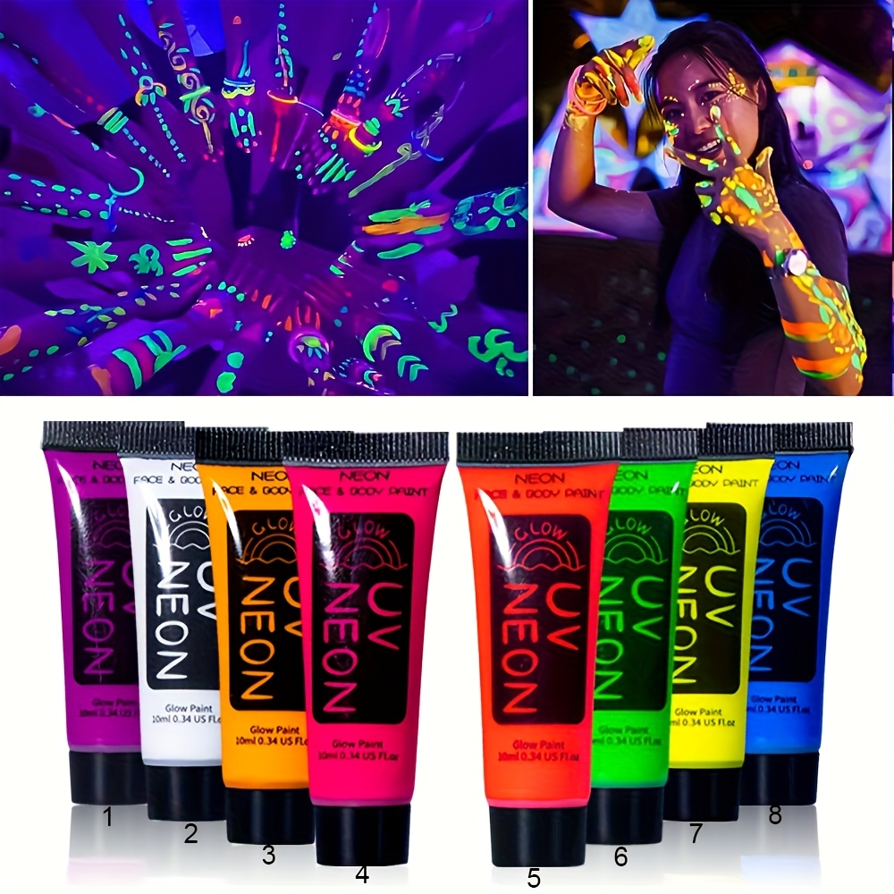 RoseFlower UV-Schwarzlicht Neon Make-up Set – 8 Farben + 3 Bodypainting, Fluoreszierend Für Schwarzlichtpartys