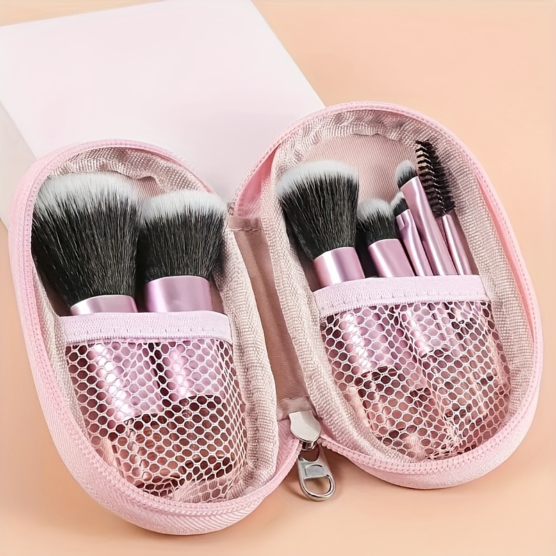 TEMU 10pcs Professional Makeup Brush Set - Foundation, Eyeshadow, Blush, Concealer, Powder, Blender - Elegant Pink & With Organizer - For Beginners,