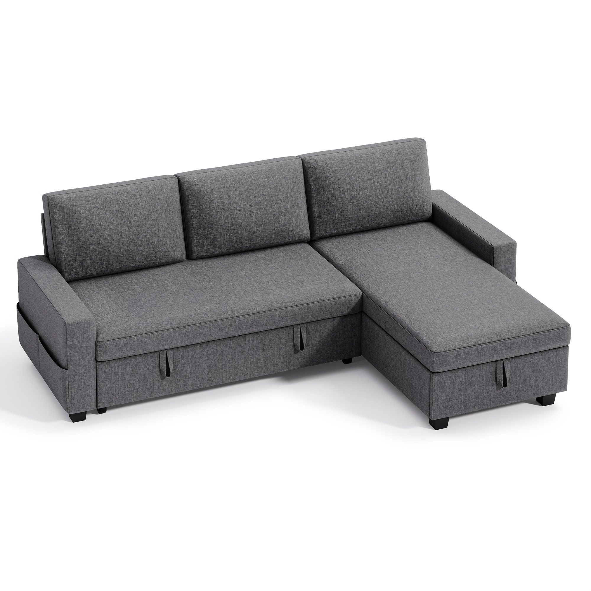 Image of 200cm L-shaped Sectional Sofa Bed, 3-seater Pull-out Sleeper Couch And Futon Set With Storage Chaise, Modern Corner Convertible Sofa With Side Pockets For Living Room, Easy Assembly