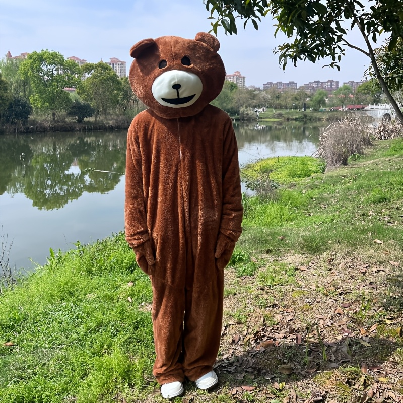 adorable brown teddy bear 1pc dress for adults adult size costume doll outfit suitable for christmas party performances funny attire for family   easter and halloween party costumes