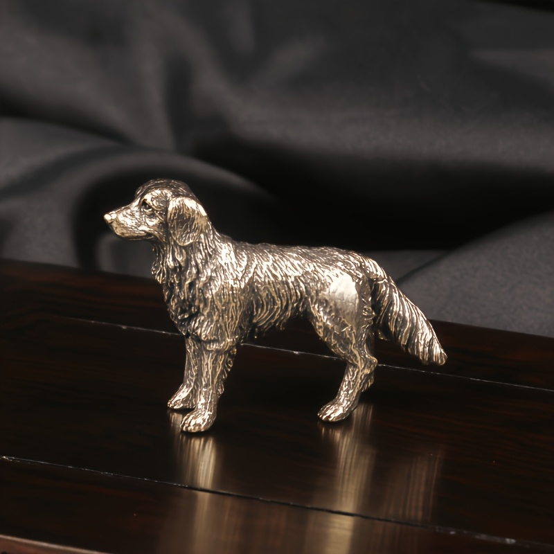 TEMU 1pc Vintage Brass Golden Retriever (shepherd) Micro-carved Ornament, Collectible Figurines For Halloween/thanksgiving/christmas Decorations,