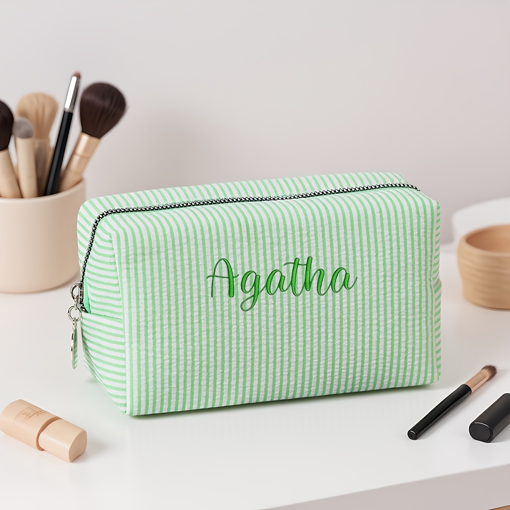 TEMU Trousse de toilette personnalisée avec nom/ brodés sur mesure - Organisateur de cosmétiques de voyage à fermeture éclair, convient pour rouge à
