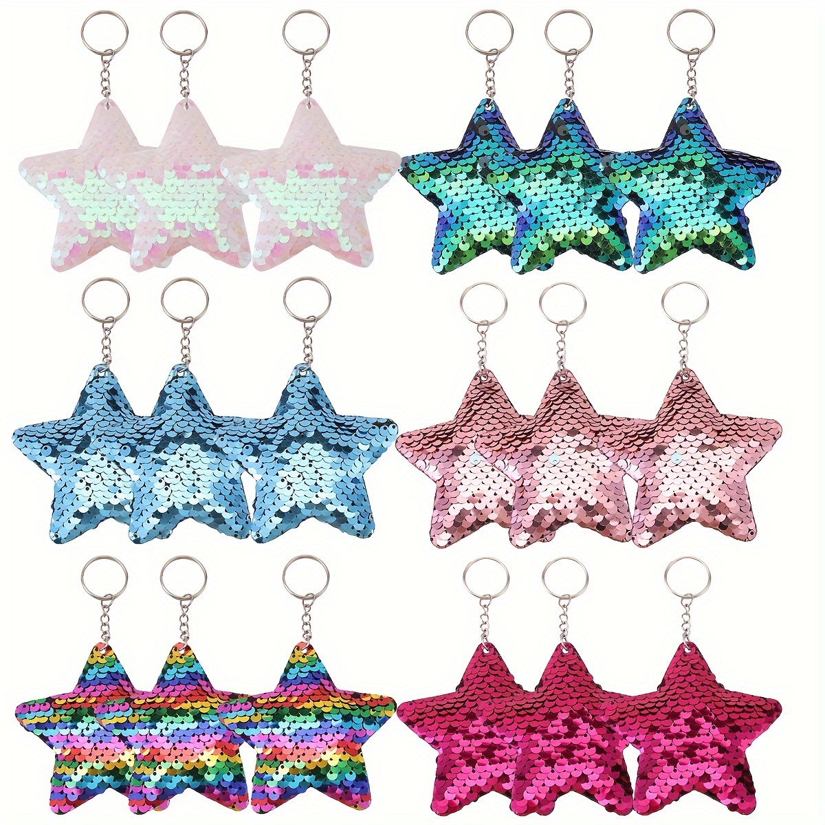 

18 Pcs Cartoon Sparkle Keychains Girls Party Gift Backpack Five-pointed Star Keychain Birthday Gift Valentine's Day Party Gift