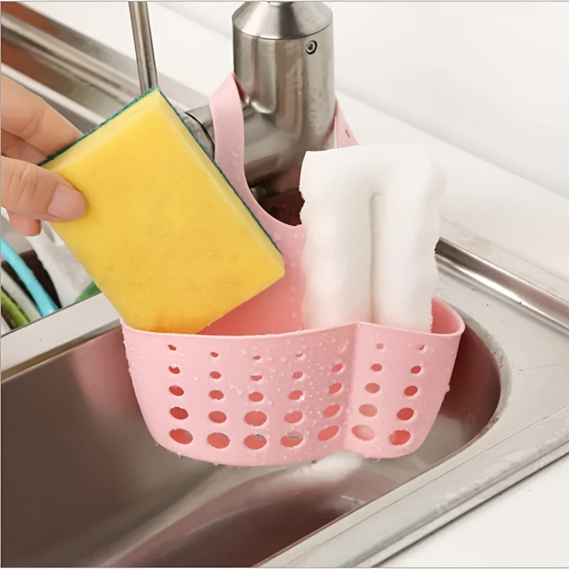 adjustable plastic kitchen sink caddy hanging drain basket for soap and sponge storage home organization accessory space saving design details 3