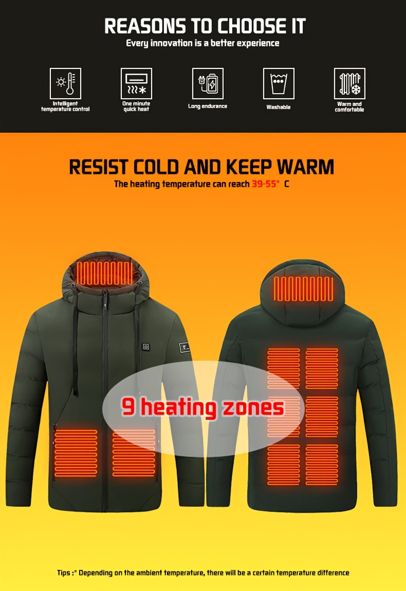 fever rechargeable heated hoodie vest for men women 3 heat levels 9 zones lightweight polyester jacket for outdoor activities battery not included   apparel hooded jacket polyester vest Product details 1