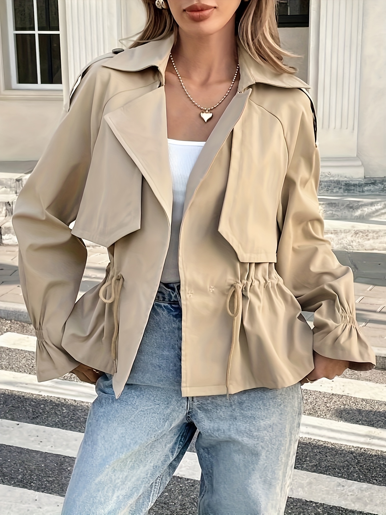 ensk lern krtk trench coat pro , obchodn lern dmsk jarn obleen, dmsk kancelsk obleen 0