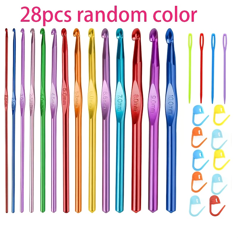 TEMU 28pcs Crochet Hook Set, Complete With All Necessary Sizes, 14 Different Crochet Hook Gauges From 2.0mm To 10.0mm, Affordable And High-quality,