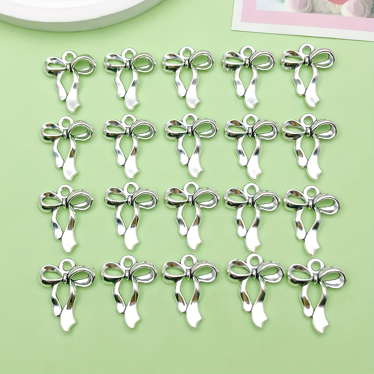 TEMU 20pcs Bow Charms Cute Bowtie Charms Antique Silvery Lady Bowknot Charms For Making Bracelets Craft Accessories