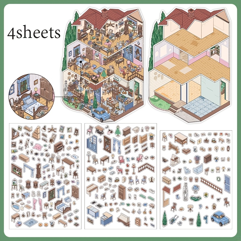 TEMU 4 Stück/Packung (4 Bögen) Große PET-Aufkleber mit Anime-Motiven, geeignet für Scrapbooking, Kunststoff, geeignet für Journaling, Fotoalben,