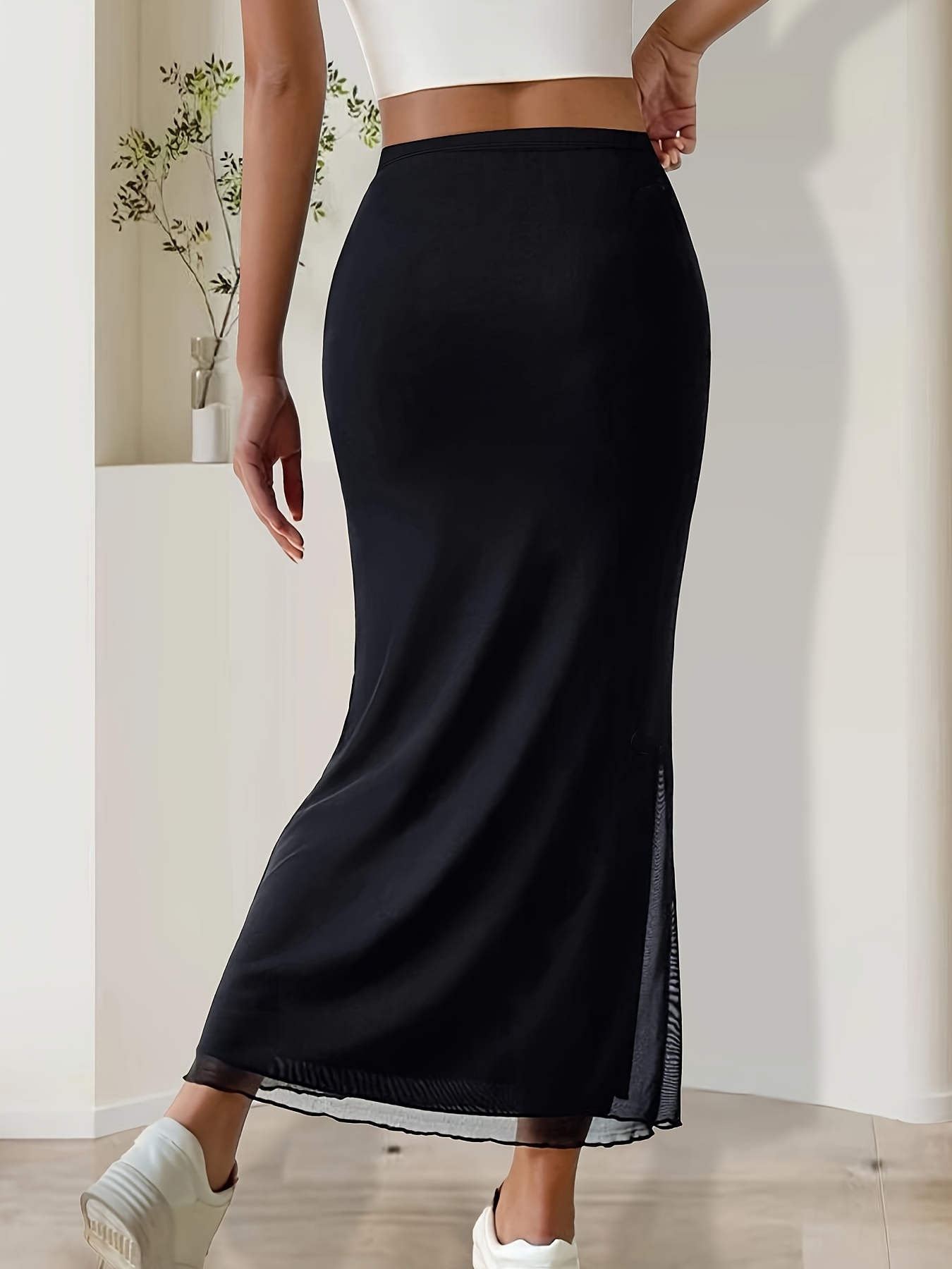 womens sexy asymmetrical hem a line midi skirt solid black Temu