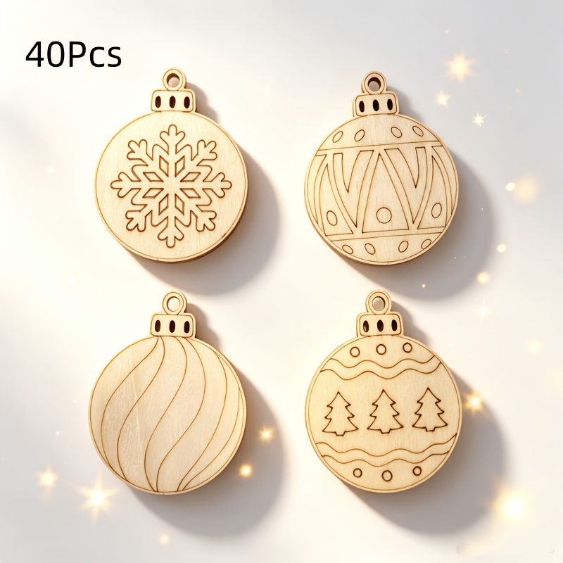 TEMU 40 pz di palline natalizie miste a forma di pezzi di legno da appendere non verniciati, decorazioni fai da te da appendere per le festivit�