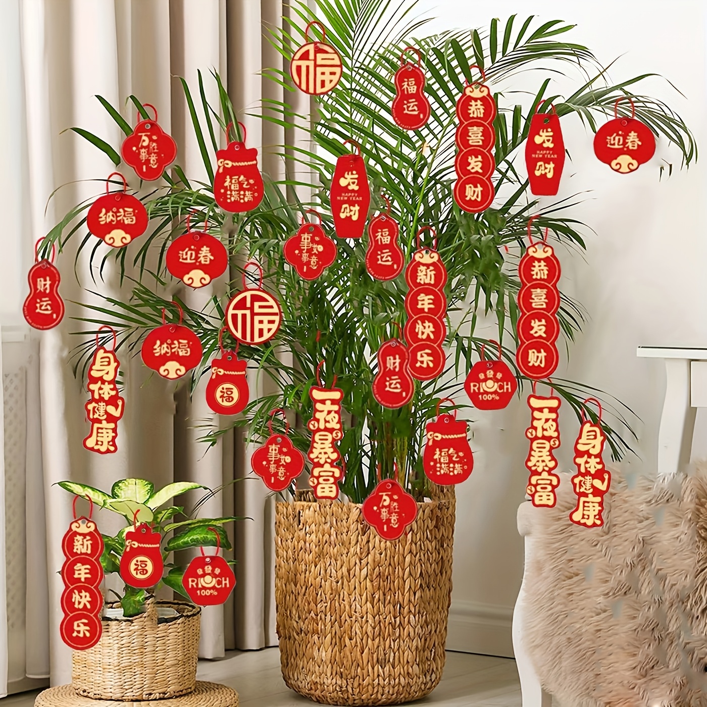 

30pcs Chinese New Year Snake Year Hanging Pendants, Paper Red Envelopes With Chinese Characters, Feng Shui Decorations For , Health, And , With Window And Bonsai Decor For