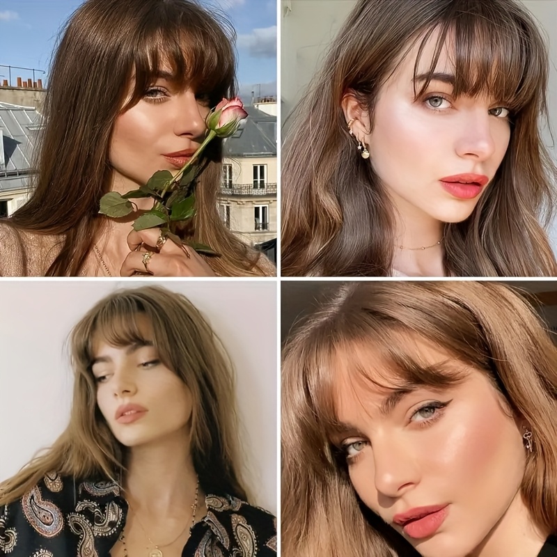 8 inch elegant womens topper with 3d bangs heat resistant synthetic fiber french air bangs   for   tones straight hair hair extensions wigs accessories details 1