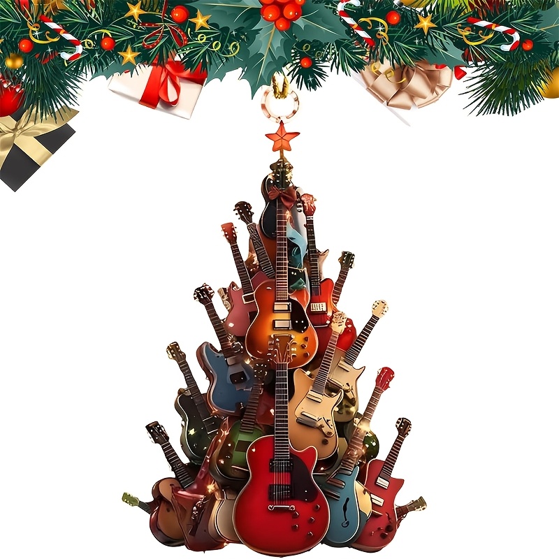 

' Around The Christmas Tree Guitar Ornament - Perfect Gift For Guitar Enthusiasts, No Power Needed, Contemporary Style Home Decor, Guitar Accessories