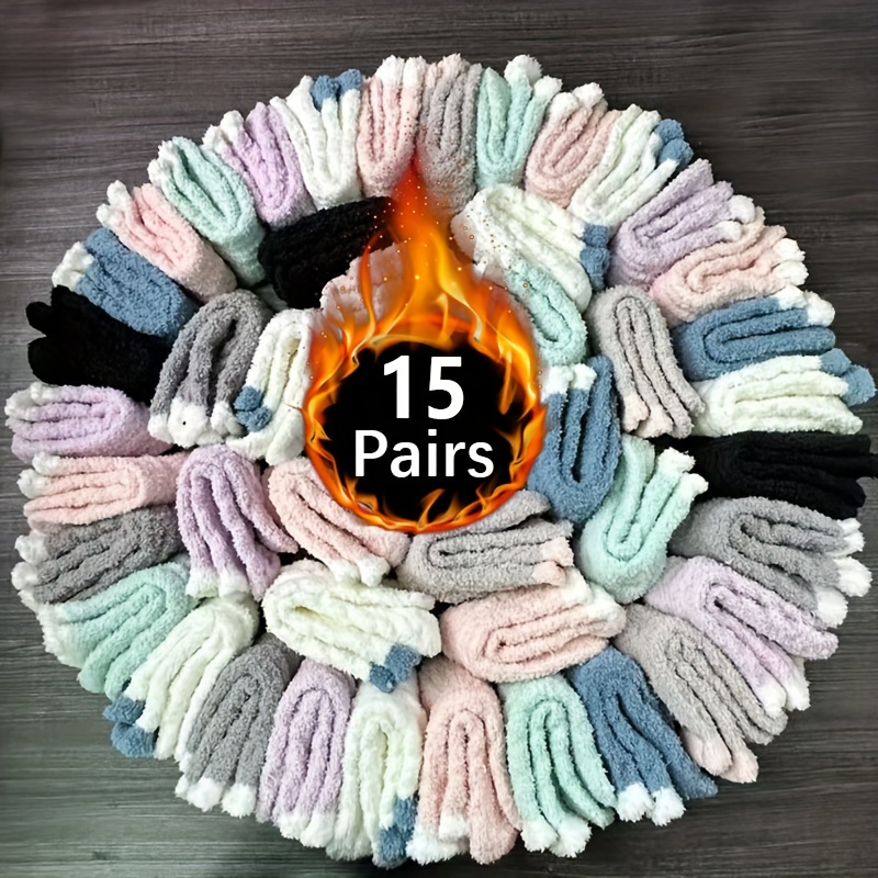 

5/10/15 Pairs Fuzzy Slipper Socks - Thickened Warm Plush Floor Socks For Women - Cozy Holiday Gift Socks For Christmas, , Thanksgiving - Polyester Spandex Without Feathers