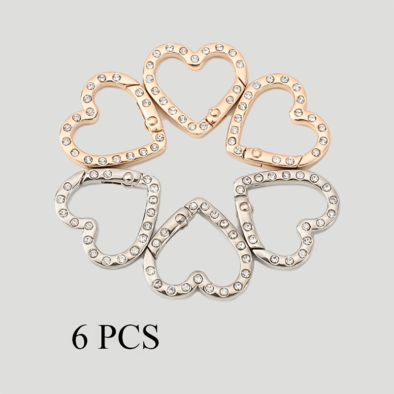 Image of 6pcs Rhinestone Heart-shaped Keychain Snap Hook, Fashion Alloy Keychain With , Suitable For Women's Additions, Bag Decoration