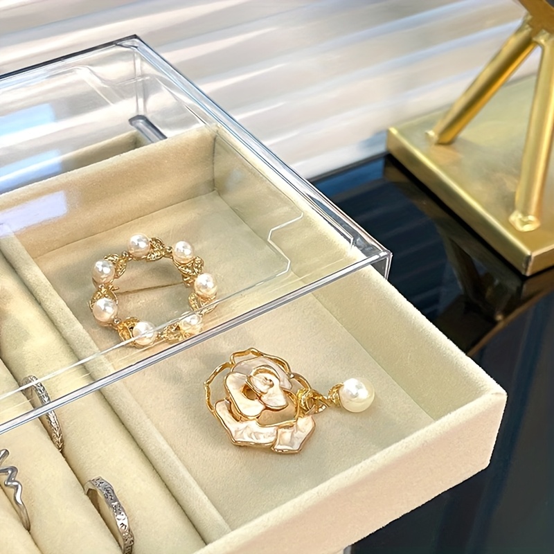 large capacity jewelry organizer box elegant white with golden handles multi compartment storage for bracelets watches rings necklaces durable plastic desktop organizer for home office jewelry box jewelry boxes Product details 8