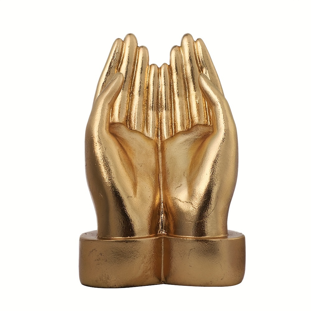 Image of Elegant Golden-tone Hand Business Card Holder - Resin Desk Organizer & Decor, Thanksgiving Gift
