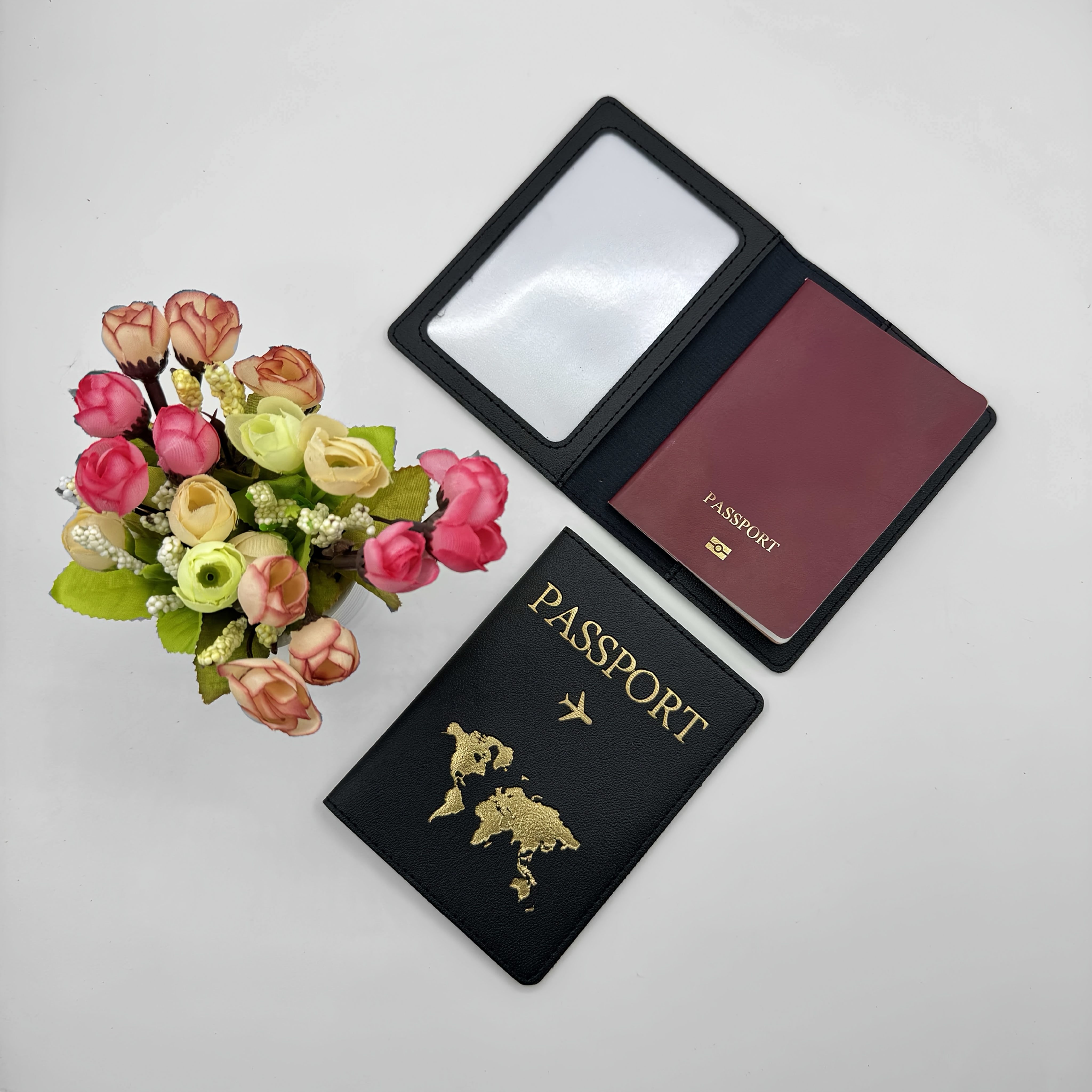 TEMU Porte-passeport 1 pièce, porte-cartes , housse de passeport style , fermeture ouverte, occasion de fête, pliable, boîte à passeport épaisse, sac