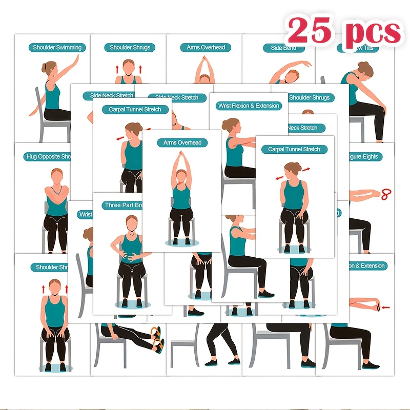 E-shop 25-teiliges Stuhl-Yoga-Übungs-Set mit Dehnübungen für Künstler, Musiker, Schauspieler, Anfänger, für Gleichgewicht, Stabilität körperliche zu