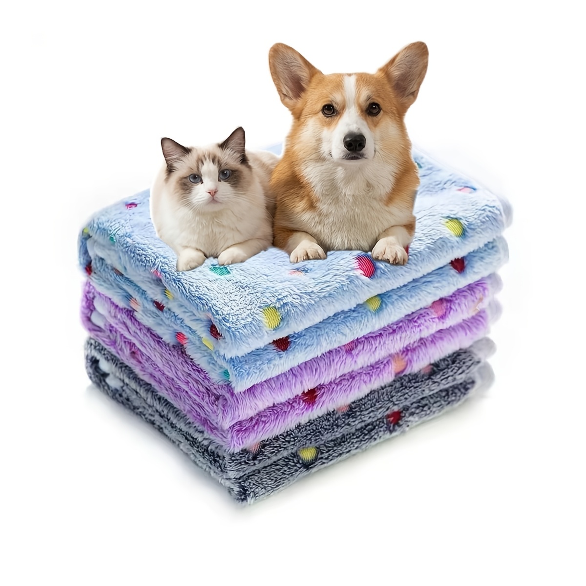 Image of 3pcs Pet Blankets For Dogs And Cats, Coral Fleece And Flannel, With , Suitable For