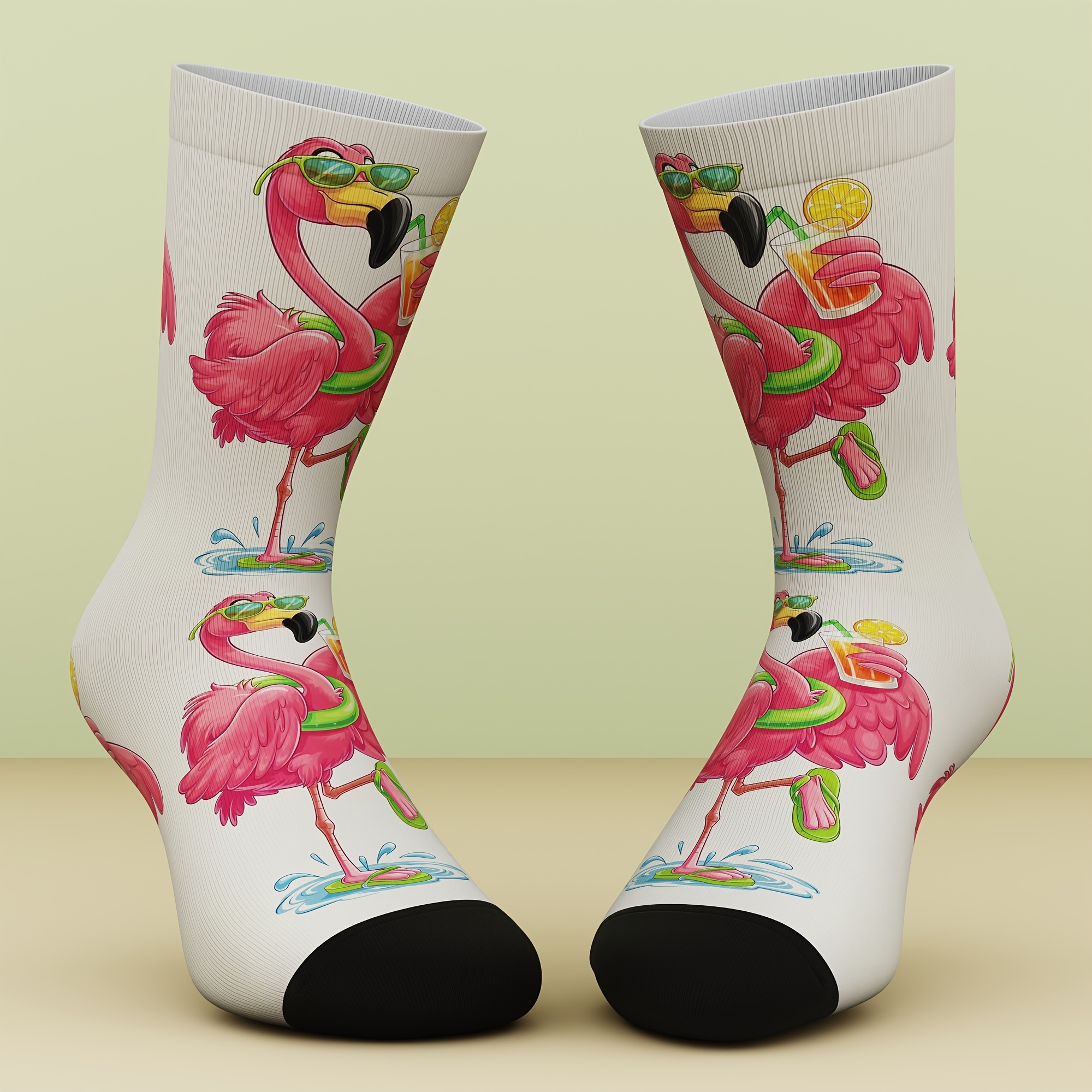 TEMU A Pair Of Unisex Socks Featuring A Cartoon Style With Pink Flamingos, Trendy And Unique For Outdoor Sports And Casual Wear, Comfortable And