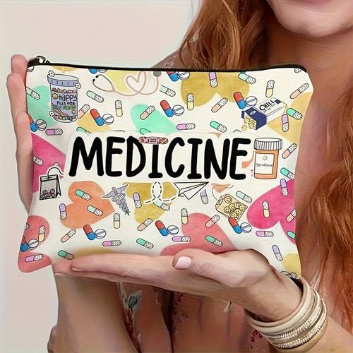 neceser de lona medicina con cremallera - neceser de viaje reutilizable para cosméticos y medicamentos, regalo ideal para hombres, mujeres, , navidad | lavar a o limpiar | almacenamiento médico | bolso con multicolor | cierre de cremallera, de medicamentos