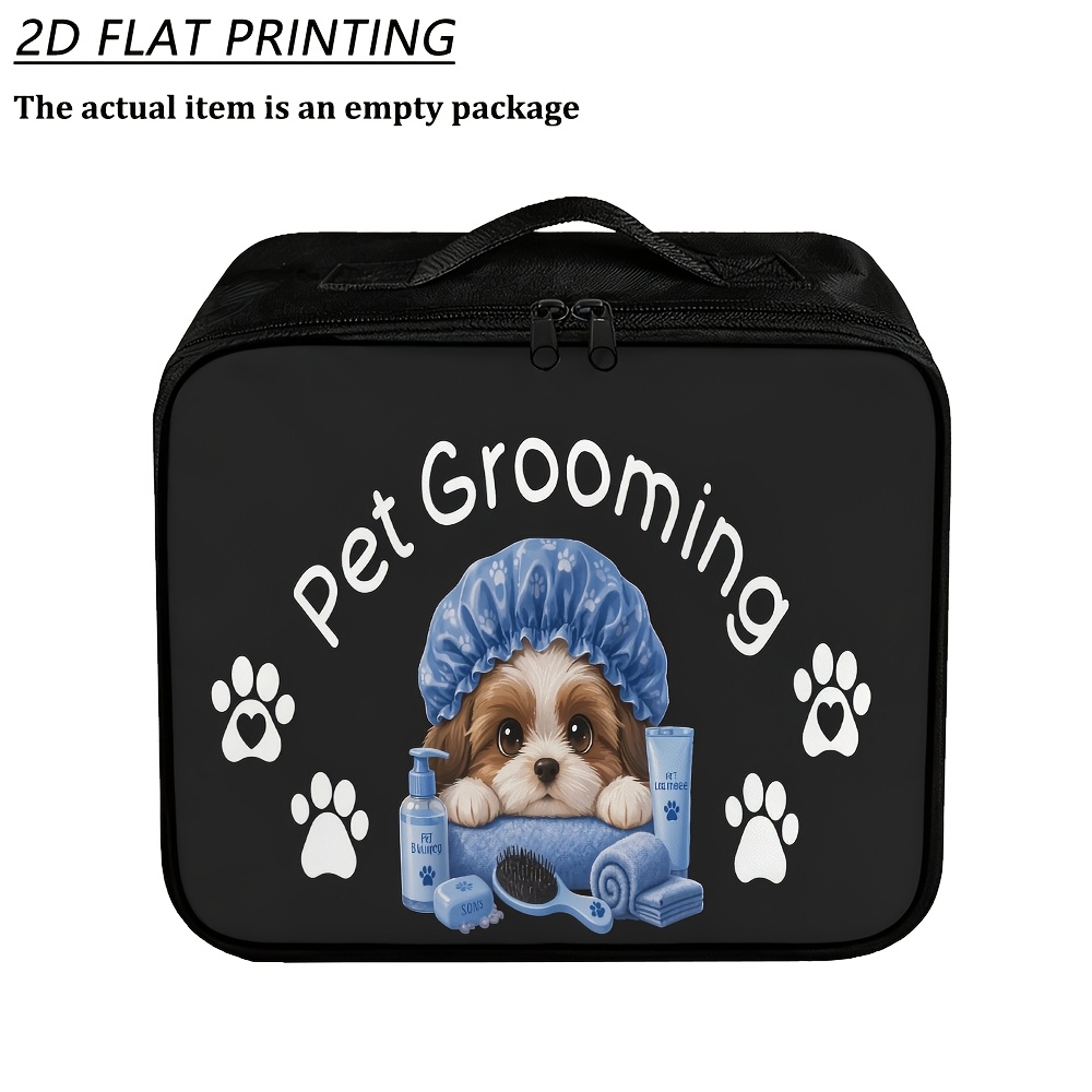 TEMU 1pc Professional Pet Grooming Bag With Dog Print & Grooming Tools - Zippered Portable Organizer Suitable For Shampoos, Brushes, Towels, Portable