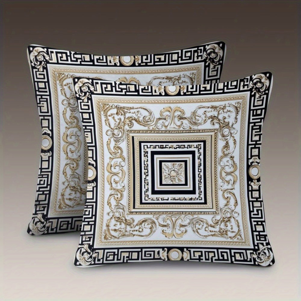 TEMU 2pcs Pillowcases, Featuring Luxurious Baroque Greek Key Meander Design, Size 18 X 18 Inches, Soft And Smooth Polyester Short Plush Fabric,